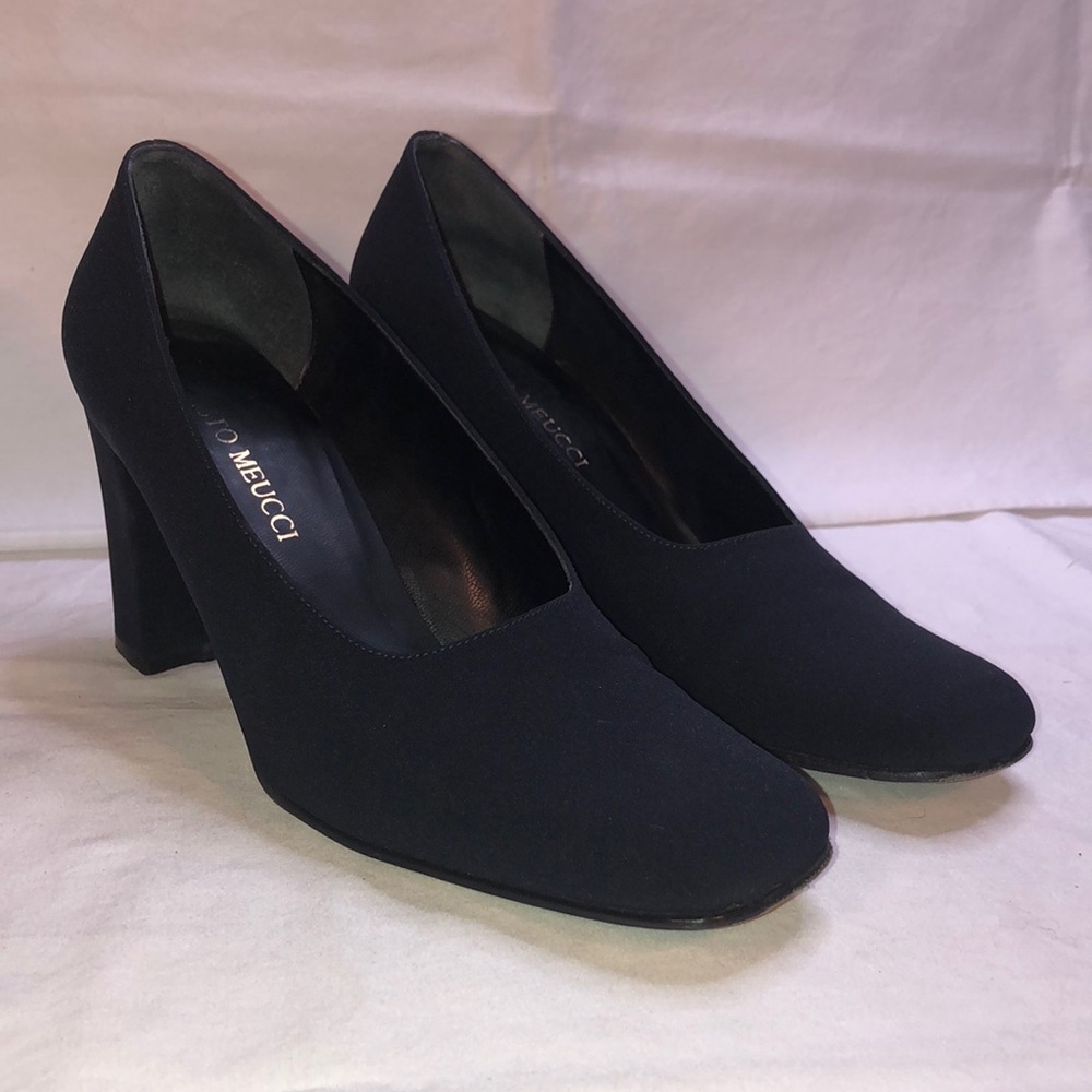 Sesto Meucci “Colette,” Navy Fabric w/3.25” Heels/Pumps, W7.5 M